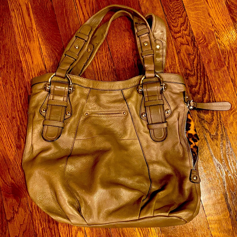 B. Makowsky taupe leather large satchel